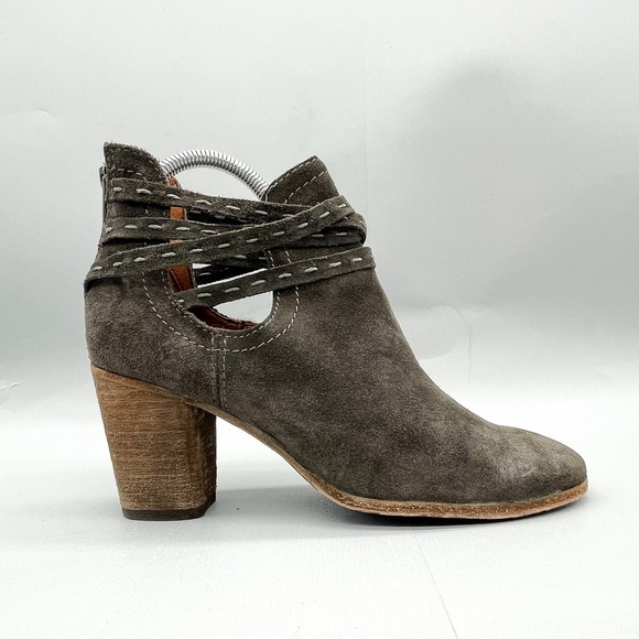 Frye Womens 7B Naomi Boots Gray Suede Pickstitch Shooties Block Heels Booties - Picture 1 of 16